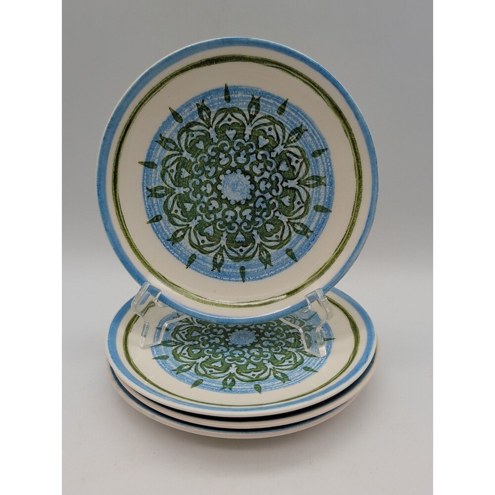 Vtg Royal Ironstone Cavalier Blue And Green Floral Bread Plates Dessert set of 4